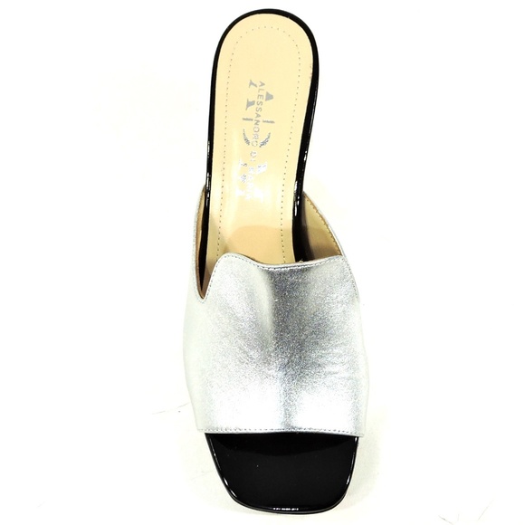 ALESSANDRO DI MARIA 🇮🇹 WOMEN'S SILVER LEATHER FASHION MULES - Picture 6 of 8
